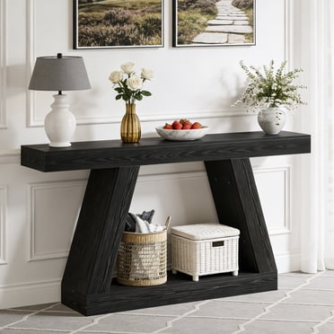 Fnova Table Console Style Ferme de 55 Pouces, Table de Canapé à 2 Niveaux de Rangement, Longue Table d'Entrée en Bois pour Couloir, Salon, Assemblage Facile