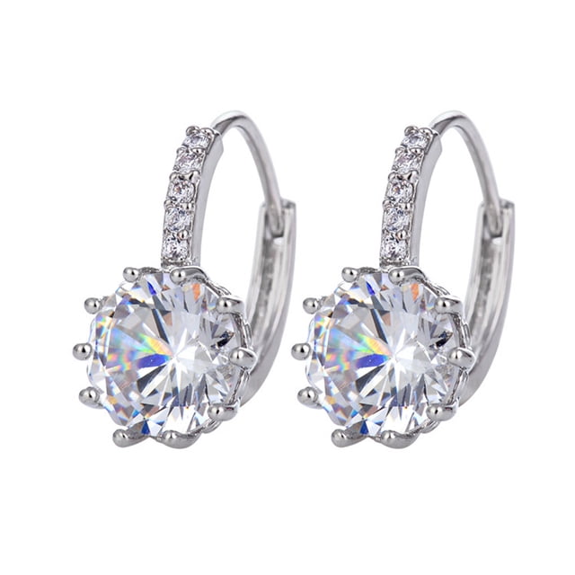 serony Women Rhinestone Circle Ear Buckle All Match Party Business Office Ladies Crystal Round Earrings,Silver