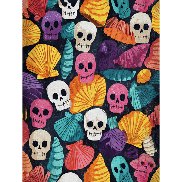 Dia De Muertos Skulls Shells Canvas Wall Art 15.75x11.81 Inches