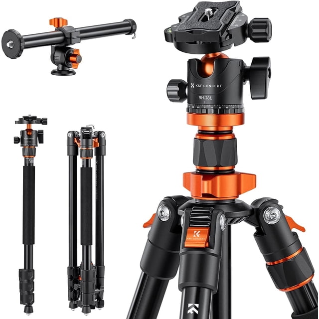 K&F Concept Trépied/monopode pour Appareil Photo Reflex Numérique de 78 Pouces avec Colonne Centrale Rotative Multi-Angle en Alliage de Magnésium, Capacité de Charge jusqu'à 22 Lb/10 kg