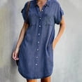 thumbnail image 1 of TIMIFIS Robe-Chemise en Denim pour Femmes à Manches Courtes, Robe en Jean Usée, Boutonnée, Tunique Décontractée, 1 of 7