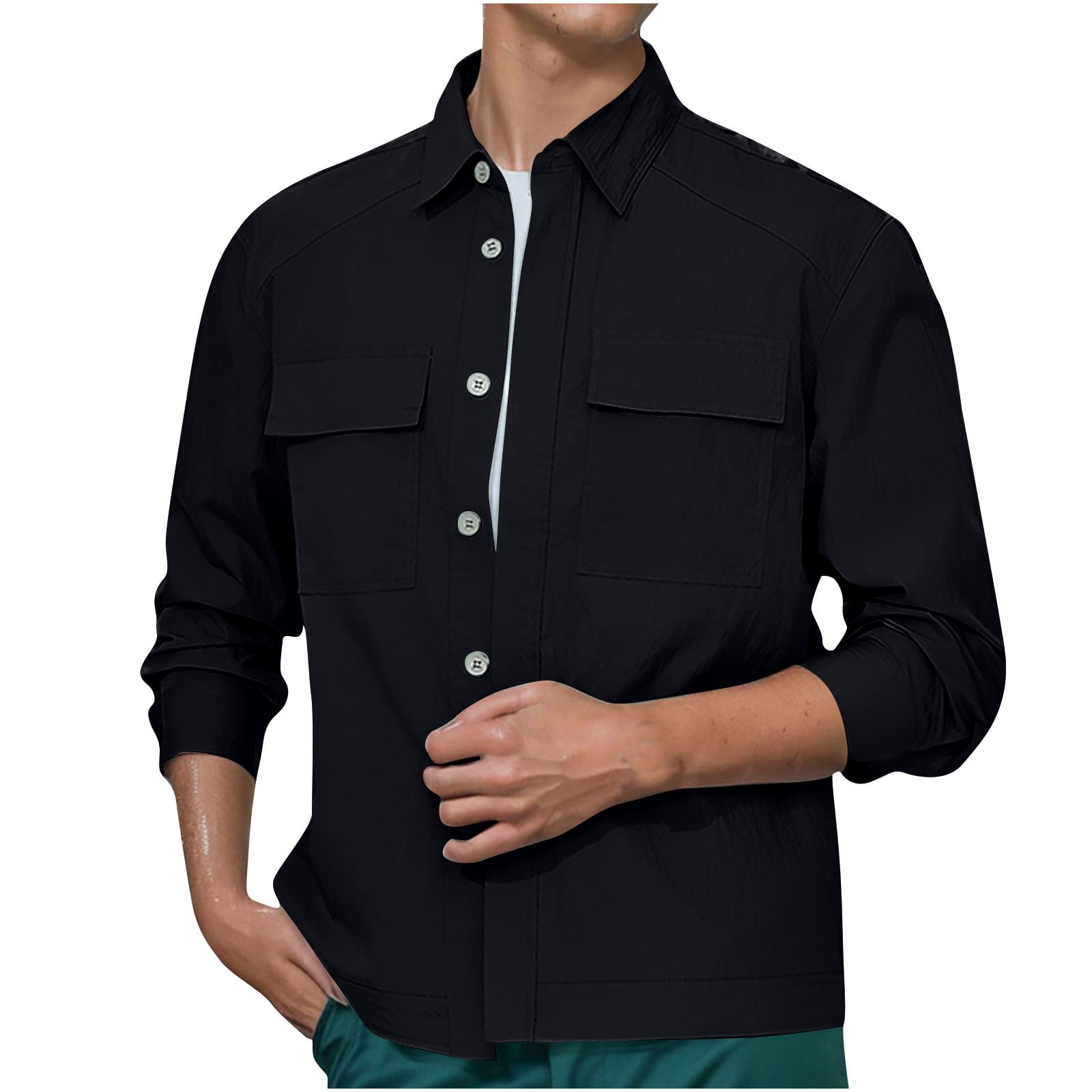 RKSTN Jackets for Men Fall Fashion Solid Color Pocket Button Thin Cool Shirt Mens Coats