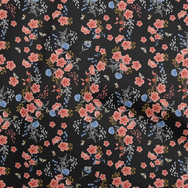 oneOone Cotton Cambric Red Fabric Floral Craft Projects Decor Fabric Printed By The Yard 42 Inch Wide