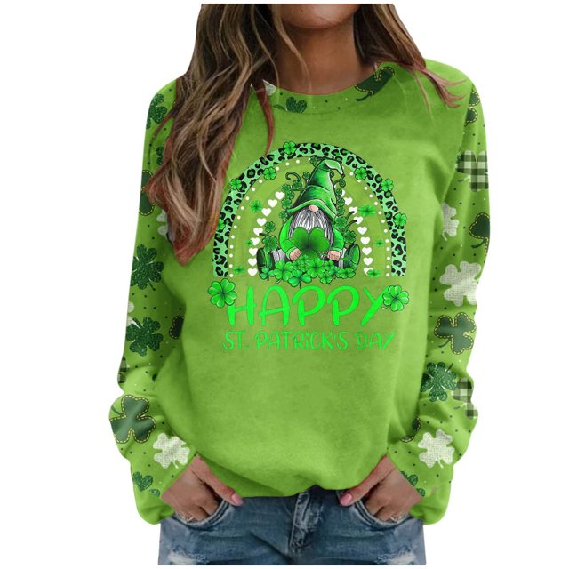 Pompotops Blouse Décontractée à Manches Longues Imprimée Mode pour la Saint-Patrick Col Rond Pull-Over en Solde