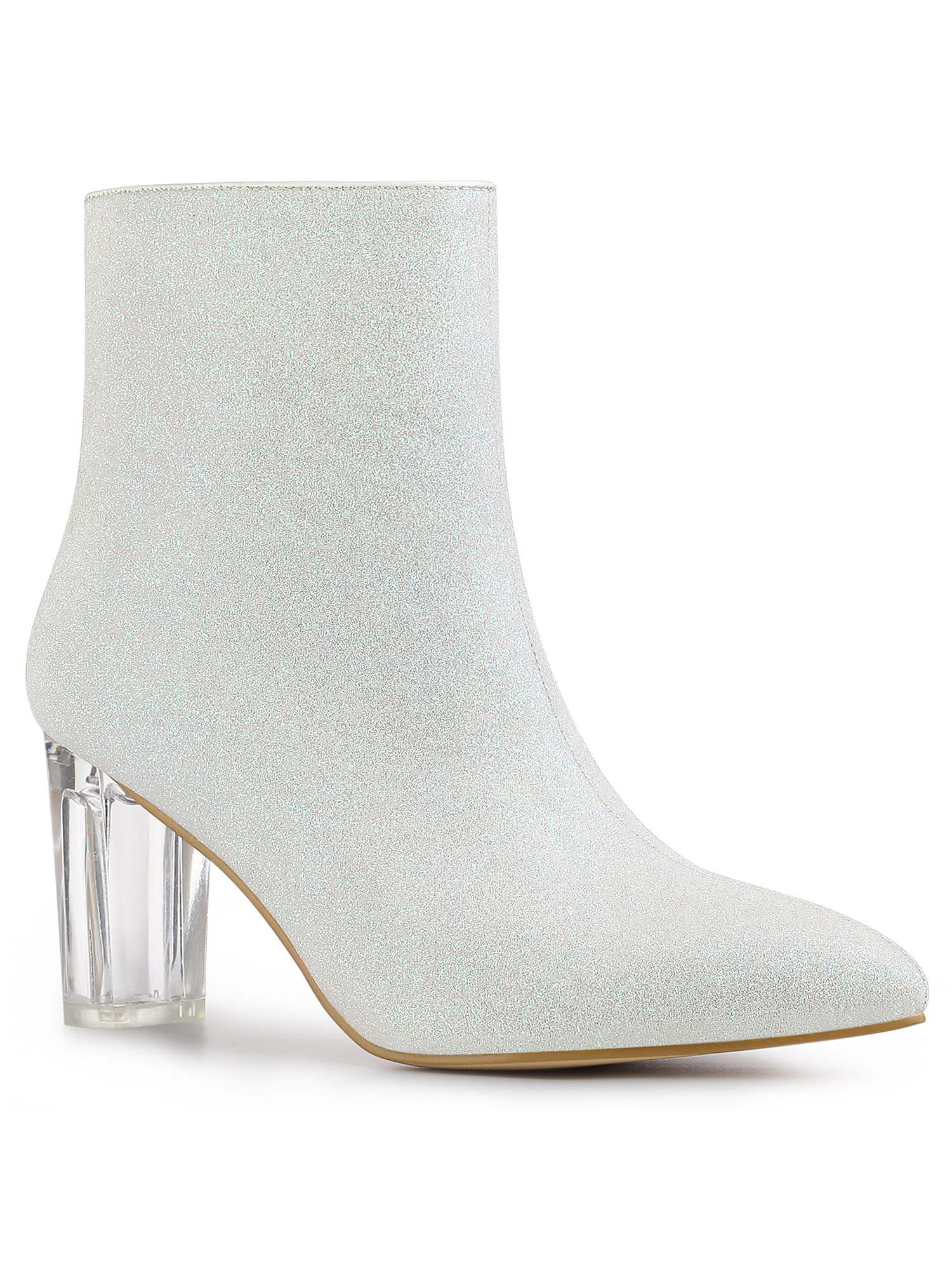 Unique Bargains Bottines à Paillettes à Talon Bloc Transparent pour Femme Blanches (Taille 9,5)