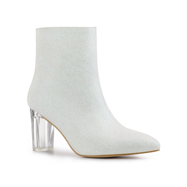 Unique Bargains Bottines à Paillettes à Talon Bloc Transparent pour Femme Blanches (Taille 9,5)