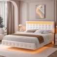 thumbnail image 1 of Homfa King Floating Bed with Lights, LED Platform Bed Frame with Under Bed Storage, PU Leather Adjustable Tufted Upholstered Bed, White, 1 of 9