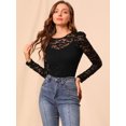 thumbnail image 3 of INSPIRE CHIC Women's Puff Long Sleeve Semi Sheer Floral Lace Tops, 3 of 6