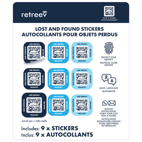 Retreev Smart Stickers, Secure Retrieval with Identity Protection, for Pet, Luggage & Tech Finders