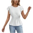 thumbnail image 1 of Zpanxa Women's Chiffon Blouse with Flutter Ruffle Sleeves and Fitted Waist, Solid Color Top, 1 of 4