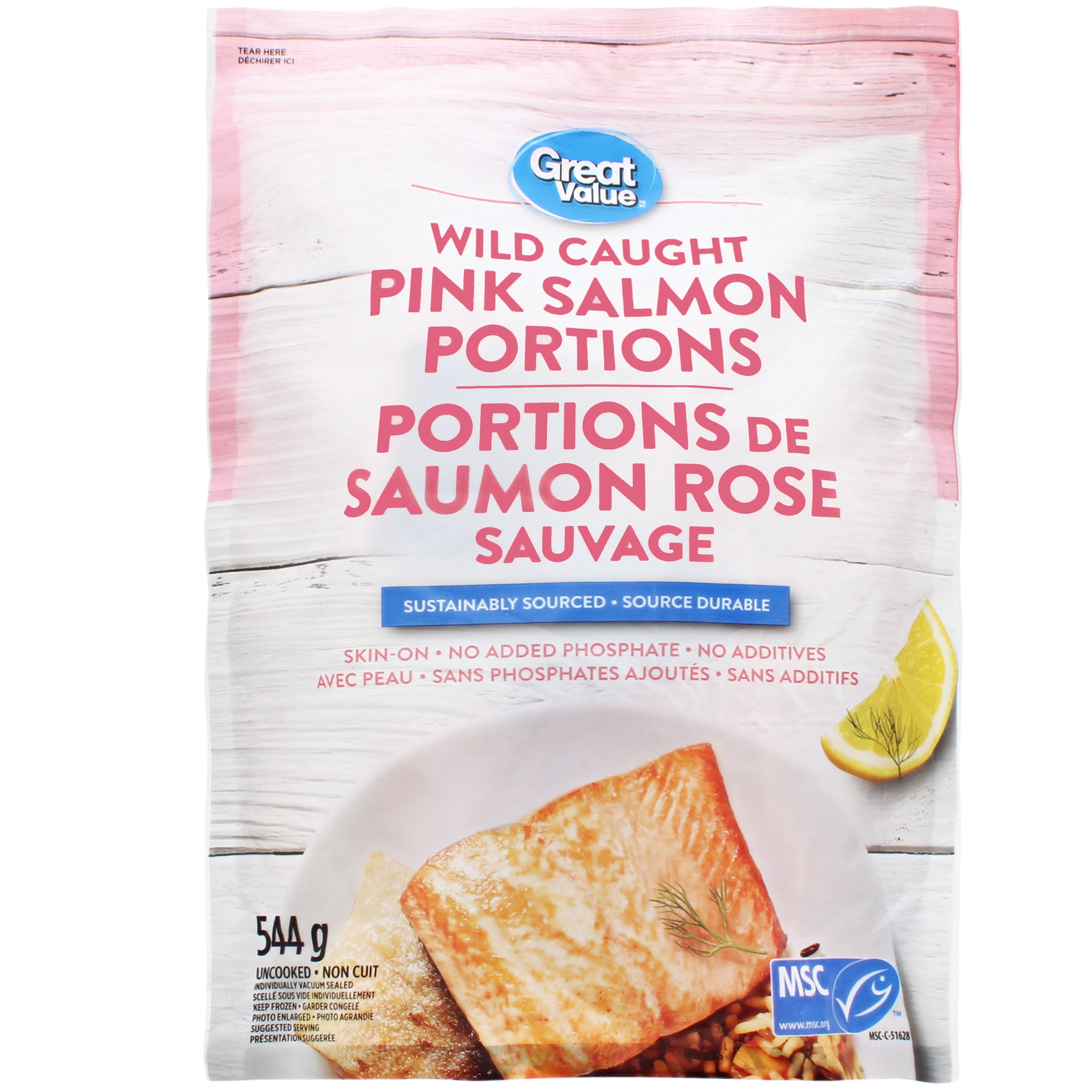 Great Value Frozen Pink Salmon Portions, 544 g, 544 g