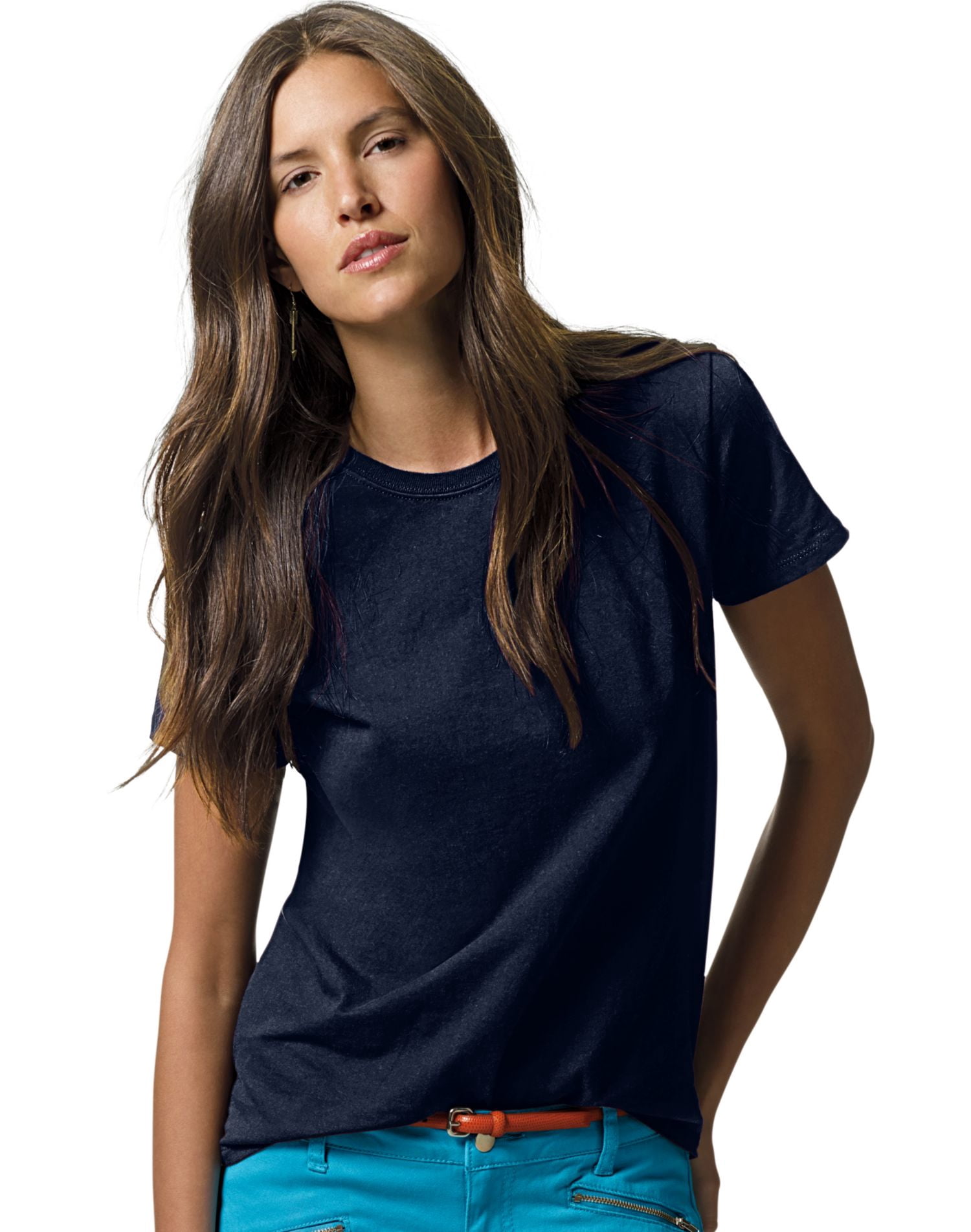 Hanes ComfortSoft T-Shirt à Col Ras du Cou en Jersey Coupe Décontractée pour Femmes, 3TG, Bleu Marine Foncé