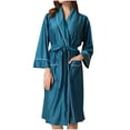 thumbnail image 1 of Timegard Womens Bathrobe V Neck Long Sleeve Belted Waist Robes Lightweight Solid Color Comfy Mid Length Loungewear, 1 of 2