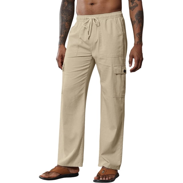 HNMKIU Men's Casual Pants Loose Fit Summer Trousers Lightweight Drawstring Comfortable Overalls for Everyday Use