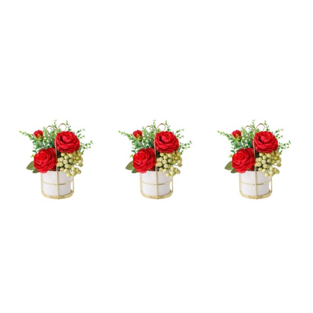 kurtrusly Artificial Flowers With Vase Add Of Color And Style To Any Room Indoor Pinellia red 3Set