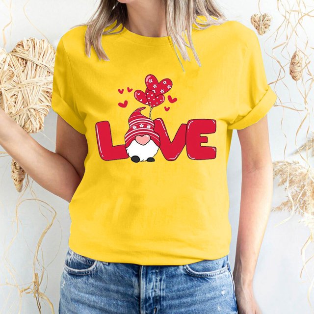 Pisexur T-shirt de la Saint-Valentin Haut T-shirt de la Saint-Valentin pour Femme Amour Imprimé T-shirt à Manches Courtes Haut à Manches Courtes Col Rond Haut/chemise