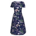 thumbnail image 2 of Liquidation! Hontri Robe d'Été pour Femmes, Mi-Mollet, Manches Courtes, Plage, Imprimée, Robe Décontractée pour Femmes, Bleu Foncé, TTG, 2 of 4