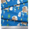 thumbnail image 2 of Soimoi Blue Poly Georgette Fabric Snowman,House & Tree Christmas Print Fabric by the Yard 52 Inch Wide, 2 of 3