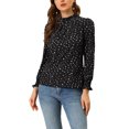 thumbnail image 1 of INSPIRE CHIC Women's Ruffled Mock Neck Smocked Long Sleeve Printed Blouse S Black-Dots, 1 of 8