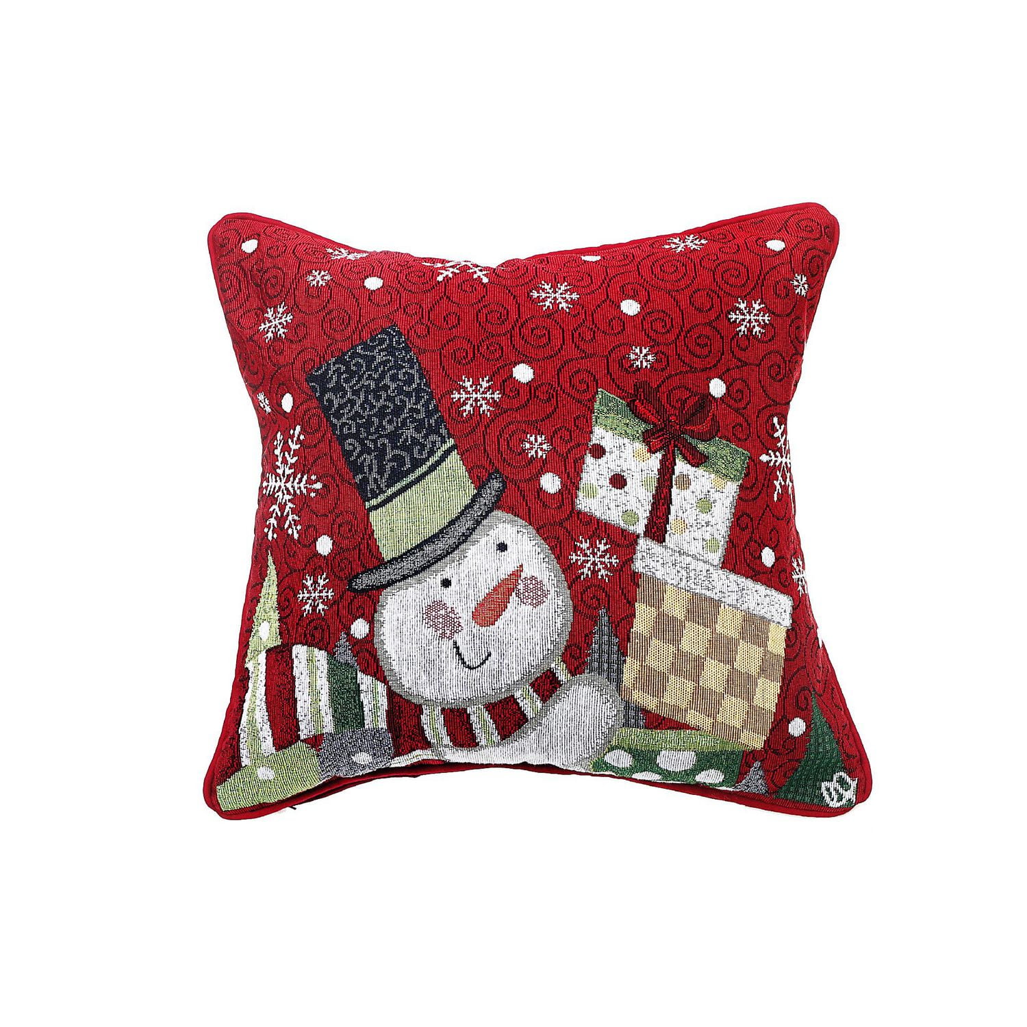 Christmas Tapestry Cushion Snowman Holding Présente 18X18 - Ensemble De 2