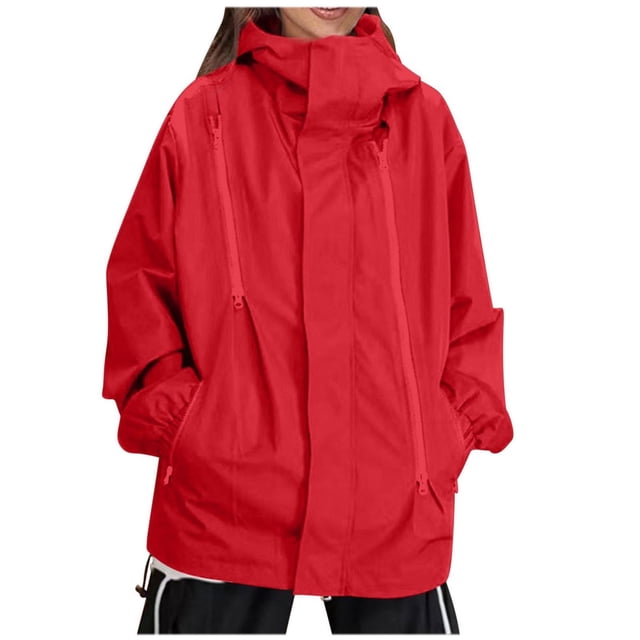 Timegard Womens Plus Size Tops Zipper Lightweight Windproof Hiking Outdoor Rain Jacket with Pockets