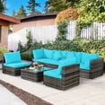 thumbnail image 2 of Costway 7PCS Patio Rattan Furniture Set Sectional Sofa Garden Turquoise Cushion, 2 of 10