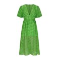 thumbnail image 4 of Mikilon Robes d'Été pour Femmes Ensemble Jupe Aguichant Robe à Carreaux à Manches Courtes Lanterne Aguichant à Col en V Profond Robes Gaine Mode Décontractée Taille Haute Unie Robe de Soirée avec Fente Vert TP, 4 of 6