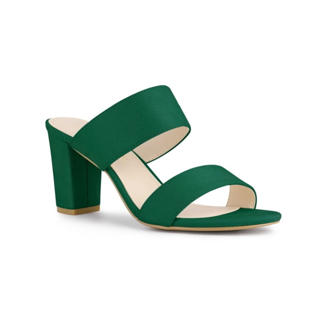 BLISSFUL STEP Women's Open Toe Chunky High Heel Slide Sandals Green 8.5