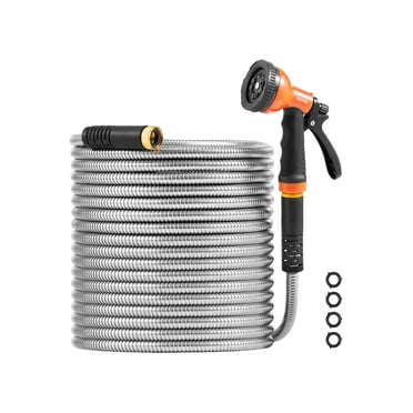 VEVOR 50ft Metal Garden Hose Stainless Steel Water Hose Lightweight No Kink