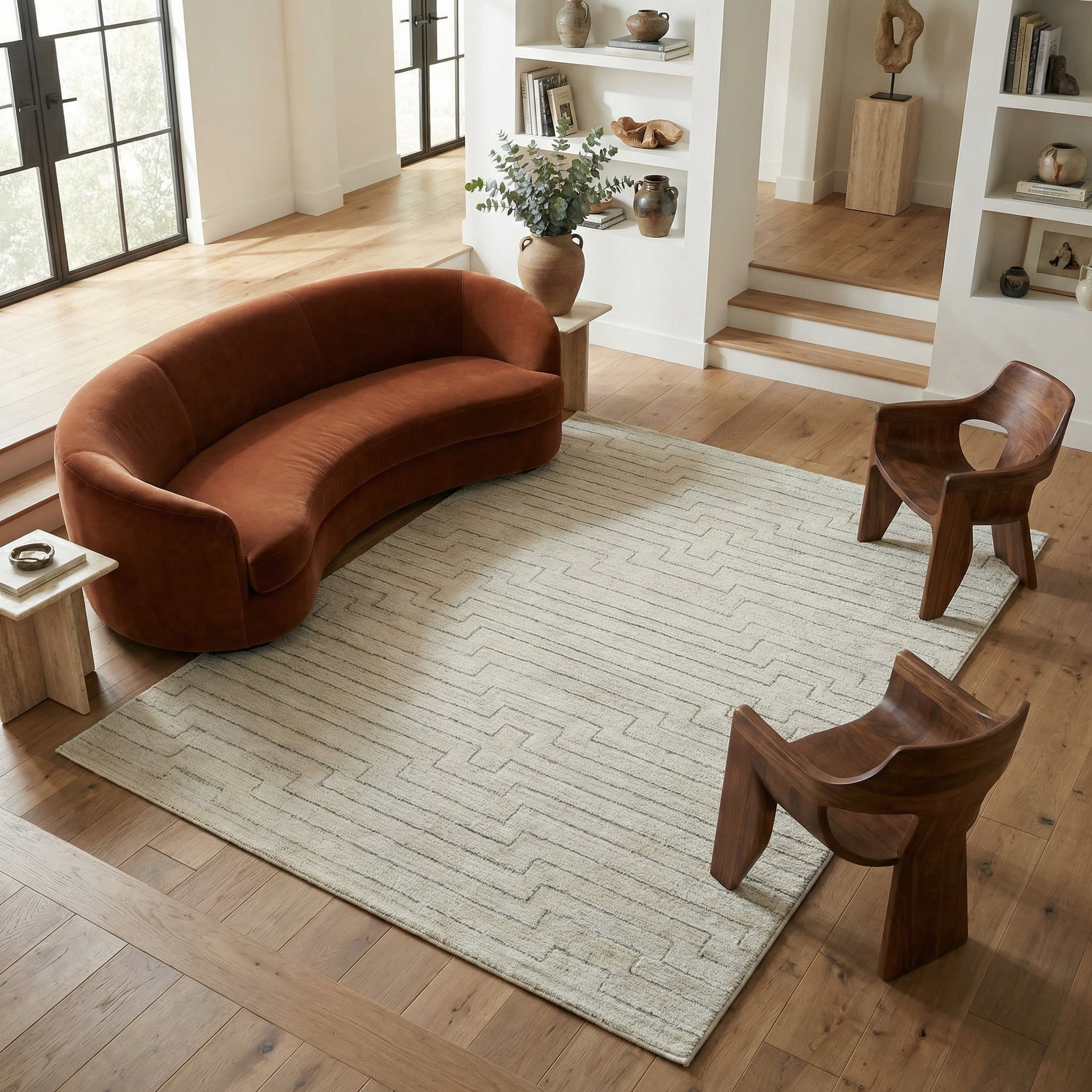 Tapis d'interieur abstrait Rug Branch Casa, beige creme, moderne - Salon, chambre, salle à manger et cuisine