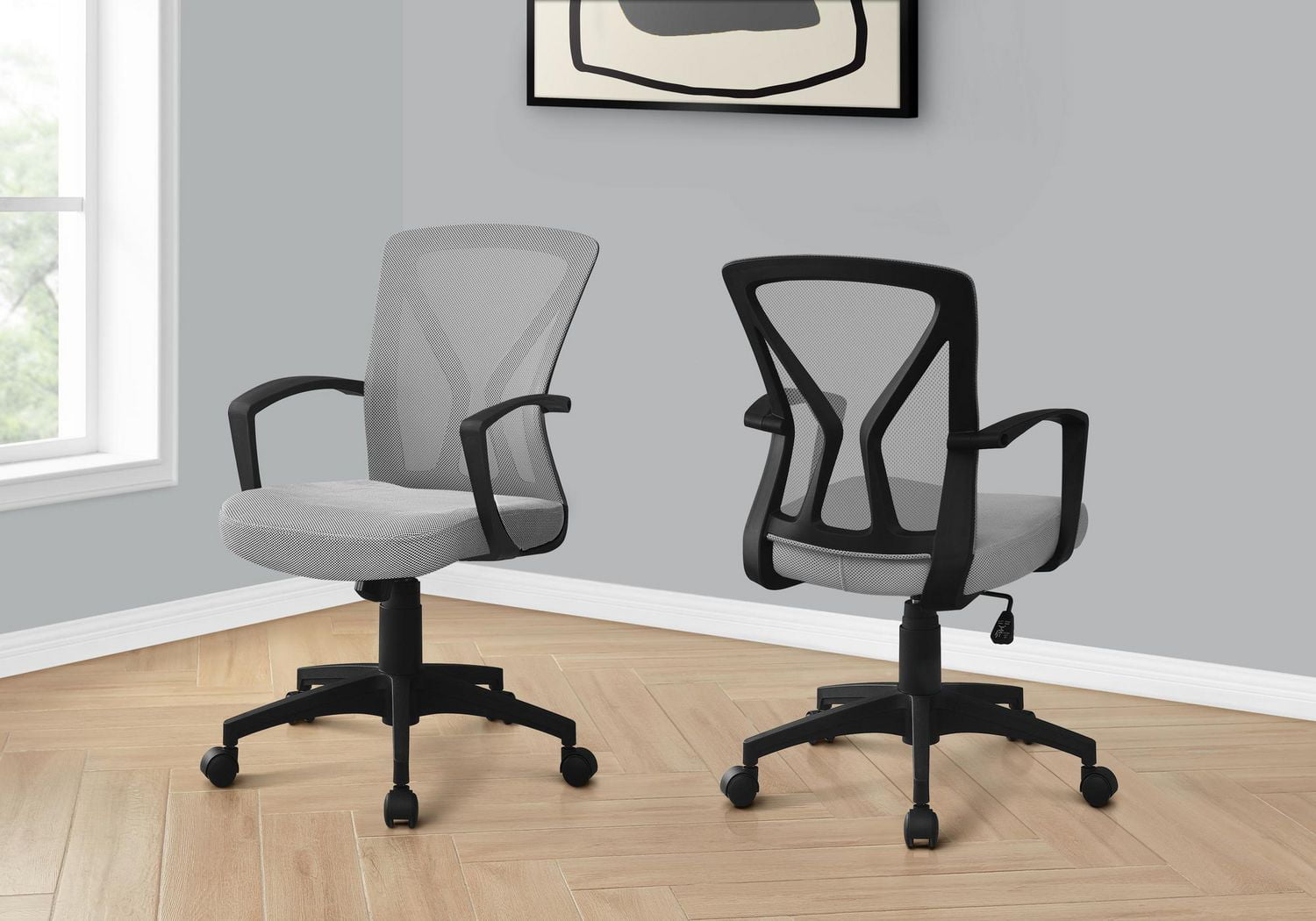 Monarch Specialties Chaise De Bureau, Hauteur Ajustable, Pivotant, Ergonomique, Appuis-bras, Bureau, Travail, Métal, En Tissu, Gris, Noir, Contemporain, Moderne