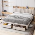 thumbnail image 1 of Upholstered Bed Frame with Storage Headboard and Charging Station, Platform Bed Frame with Drawers, Heavy Duty, No Box Spring Needed, Easy Assembly, Beige, King Size, 1 of 8