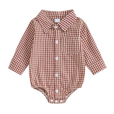 Vêtements d'Automne/hiver, HVOBBTY Combinaison Douce à Manches Longues pour Enfant, Chemise Décontractée à Carreaux à Col à Revers à Manches Longues pour Fille, Tenue d'Escalade, Combinaisons Rouges 12 Mois