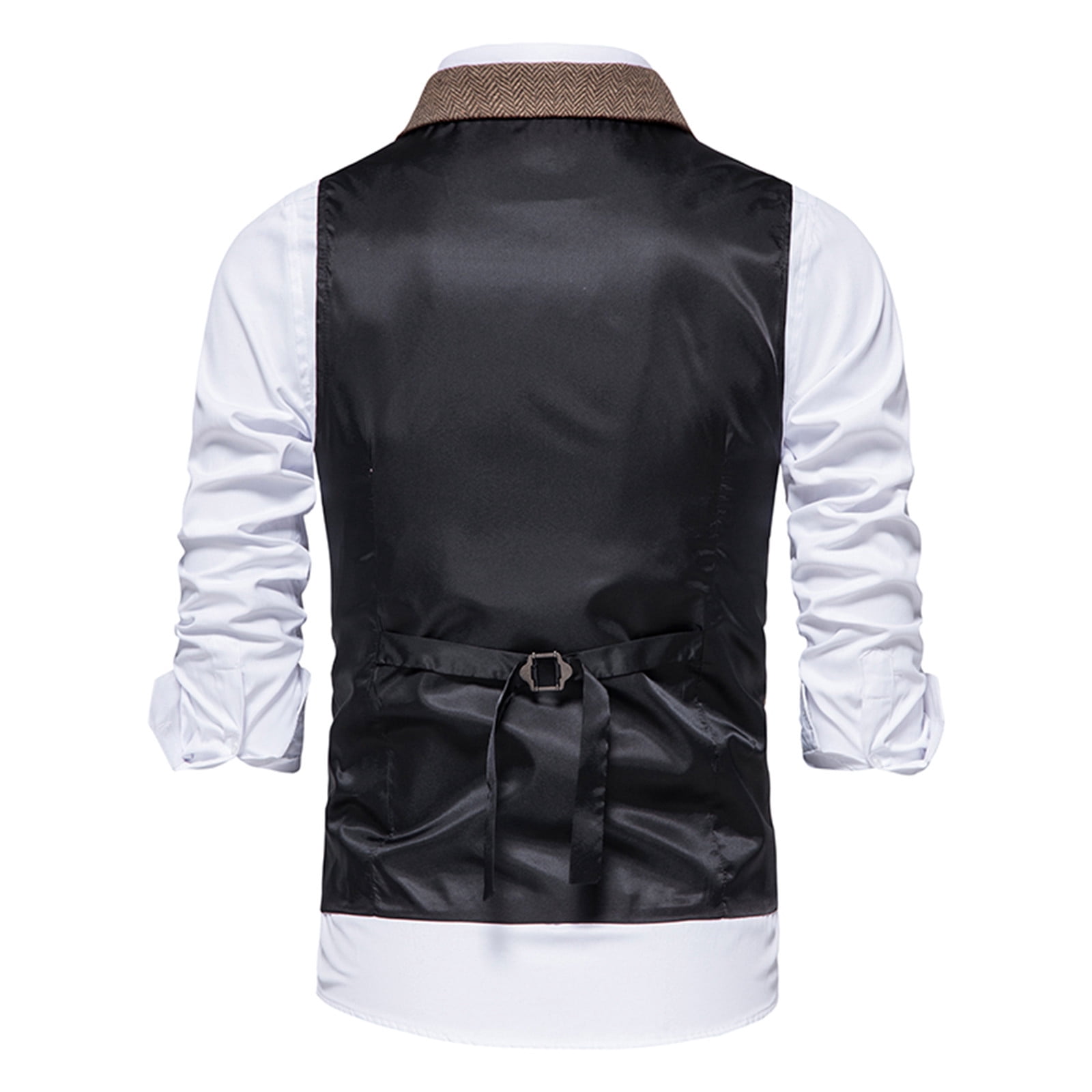 XZNGL Mens Herringbone Tweed Suit Vest Vintage Lapel Vest Mens