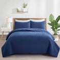 thumbnail image 1 of Peace Nest Premium Damask Pattern Reversible Coverlet Set 100% Soft Microfiber Fabric, Navy, Twin Size, 1 of 5