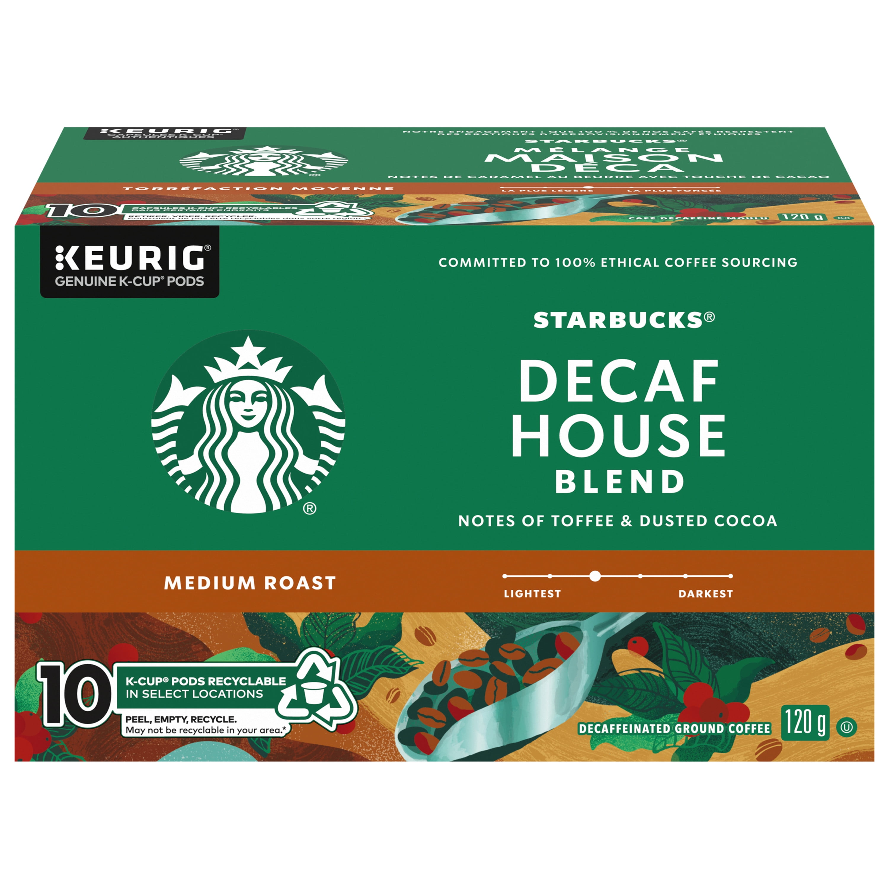 STARBUCKS Decaf House Blend Medium Roast Ground Coffee K-Cup Pods Box