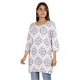thumbnail image 3 of Moomaya Femmes Tops Rayonne Bloc Imprimé Tunique 3/4 Manches Tunique Blouse d'Été, 3 of 8