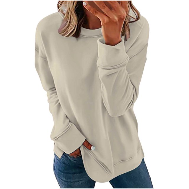 Chandails de Compression à Manches Longues pour Femmes Col Ras du Cou Unis Plus Chandail Surdimensionné Coupe Ample Pulls Tendance Hauts Légers pour Femmes Grande Taille Gris m
