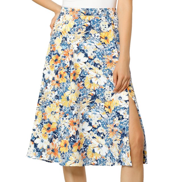 INSPIRE CHIC Women's High Waisted Split Hem A-Line Floral Skirts