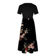 thumbnail image 3 of Robe d'Été pour Femmes 2024 Mode Grande Taille Col Rond Manches Courtes Mi-Mollet Double Poche Robe à Imprimé Floral Robe à Manches Courtes Col Rond Liquidation à 50 % de Rabais!, 3 of 4