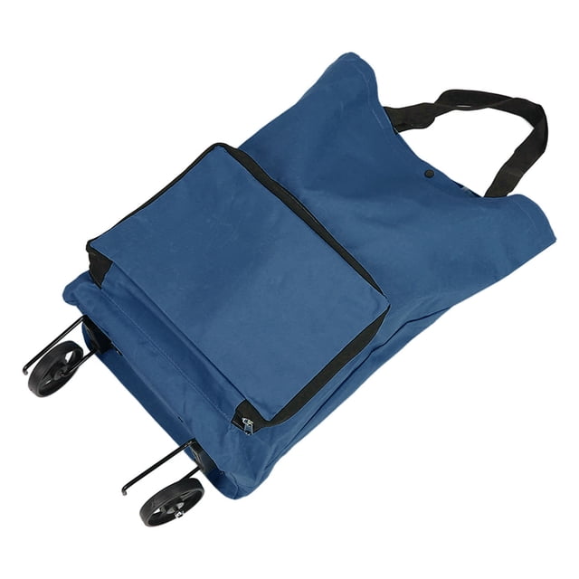 Foldable Cart Bag, Foldable Shopping Cart Multifunction Zipper Sturdy Portable With Wheels For Camping Navy Blue