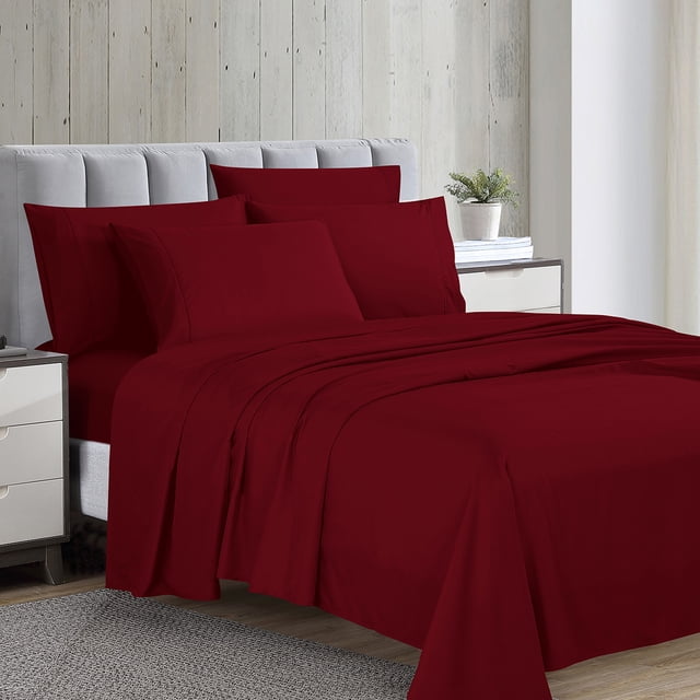 Swift Home Luxury 6-Piece Sheet Set with Extra Pillow Case, Double, Burgundy