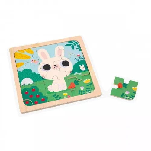 Janod-9 puzzle wooden puzzle-White Rabbit-Educational Toys Gift for Boys and Girls