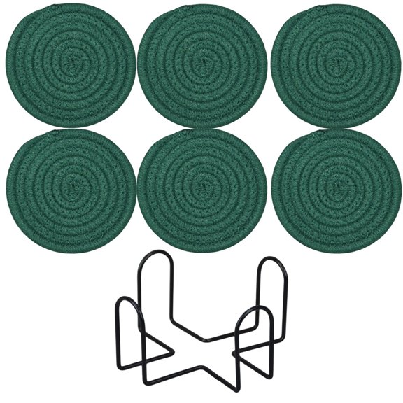 Round Woven Non-Slip Heat-Resistant Placemats Set of 6 with Storage Stand – 4.33 in Diameter Cotton Rope Trivets for Tables, Bowls, and Cookware