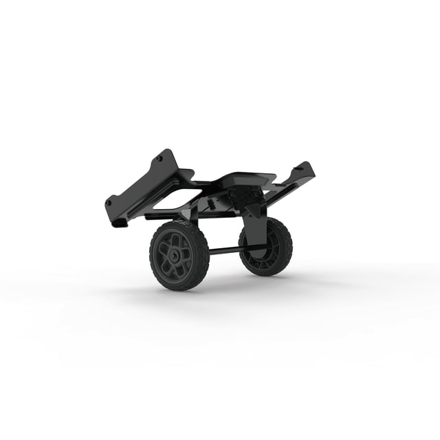 Greenworks Trousse d'Accessoires de Roues pour Pelles à Neige Select 12 Pouces Vue Centrée avant d'Un Ensemble de Roues avec support de Montage et Essieu sur Fond Neutre; compatible avec les Pelles à Neige Select 12 Pouces Greenworks Génération 1 et 2, Ajoute un Soutien Roulant pour Aider aux Manœuvres pendant le Déneigement et Est Souvent Utilisée pour Convertir une Pelle de 12 Pouces en Outil de Déneigement à Roues pour Trottoirs et Entrées.