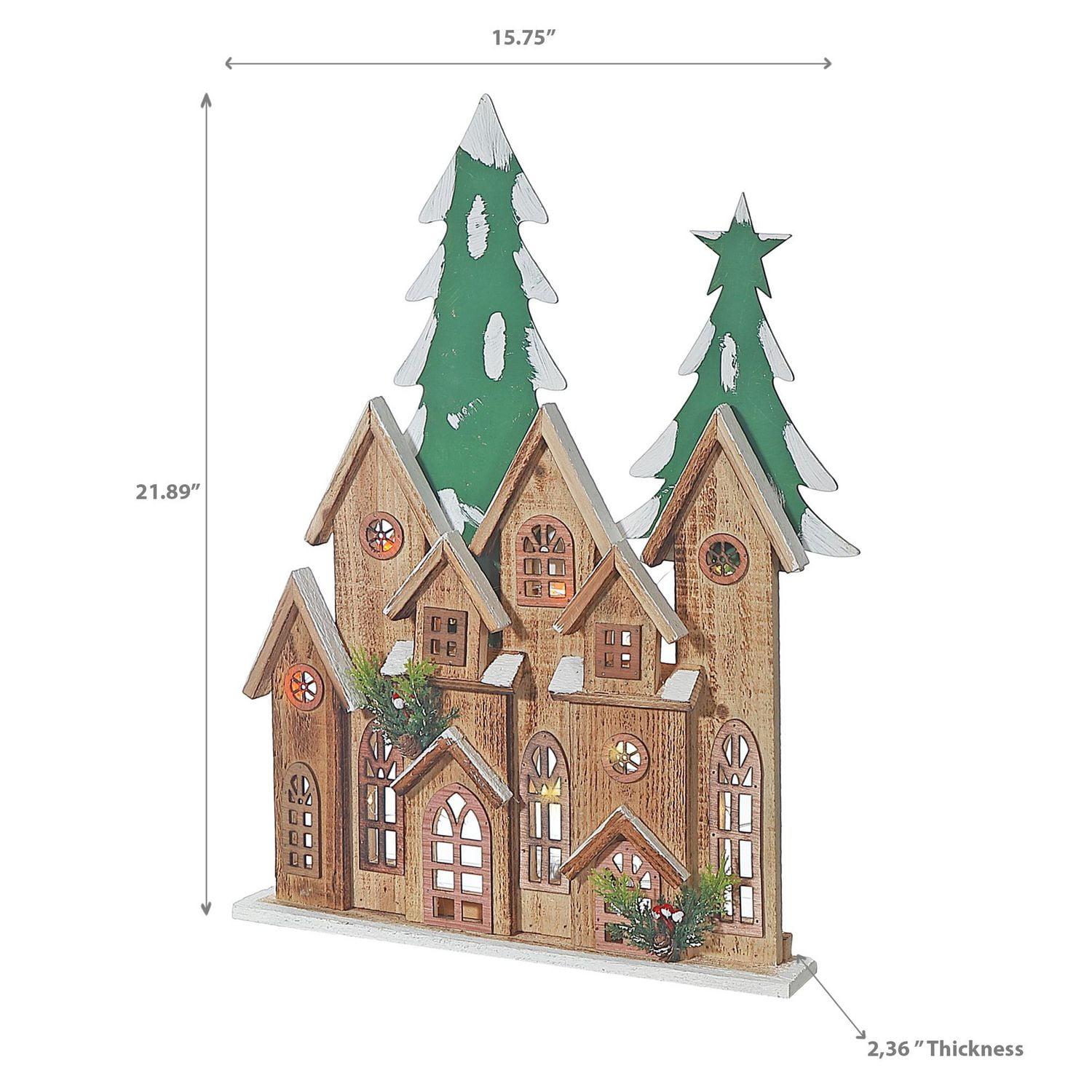 Maison Led En Bois Marron Avec Arbre 21,89"
