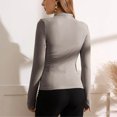 thumbnail image 4 of Penkiiy Women's Long Sleeve Stretch Slim Fitted Ribbed T-Shirt Blouse Cut Out Solid Basic Tops M Gray, 4 of 8