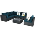 thumbnail image 1 of Gymax Set of 7 Rattan Sofa Set Sectional Conversation Furniture Set Patio Peacock Blue, 1 of 7
