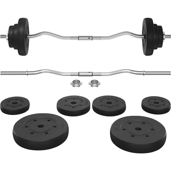 Yaheetech 44 lb Detachable Barbell Weight Set with Plates and Star Locks, Black