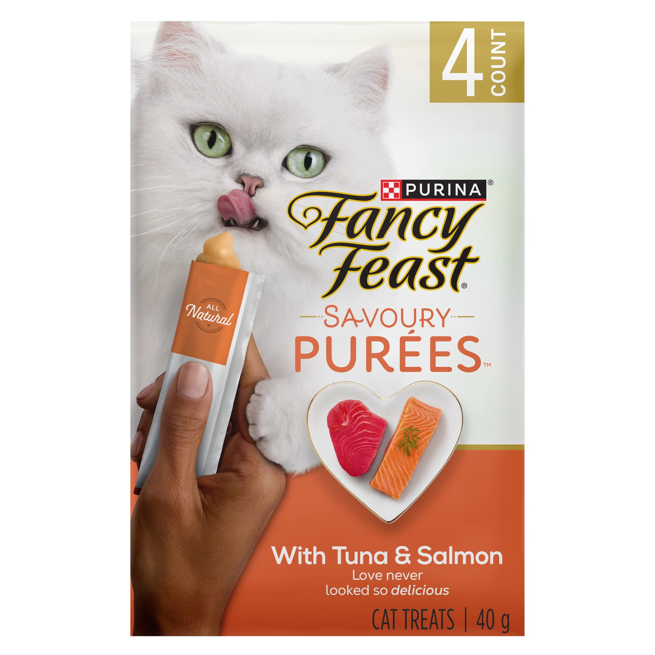 Purina Fancy Feast Savoury Purée Naturals avec Saumon Naturel et Thon dans une Sauce Demi-Glace, Gâteries pour Chats 40g